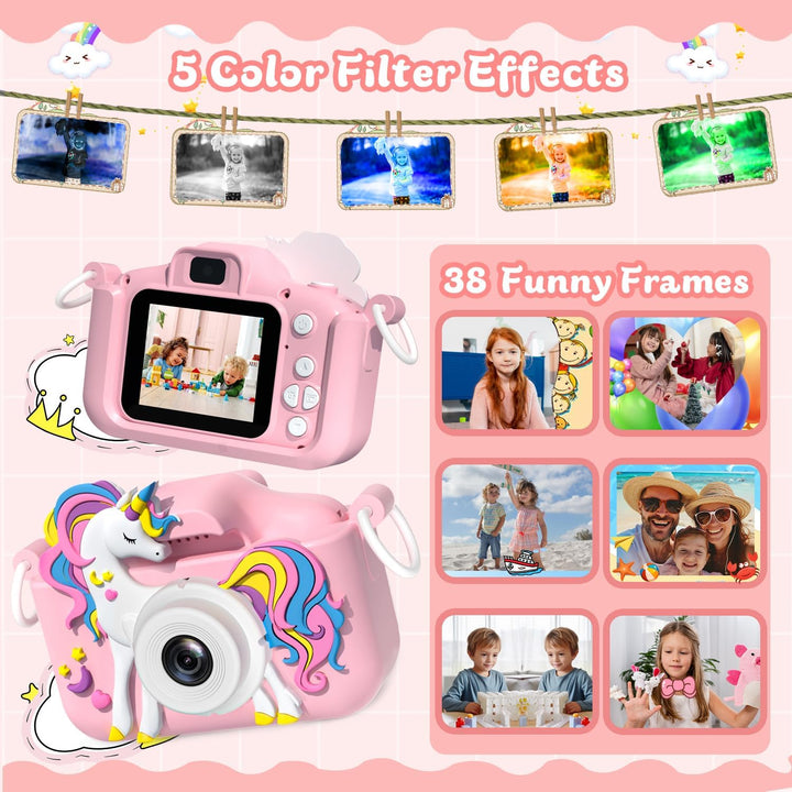 Kids Camera Toys for 3-12 Year Old Girls Boys,Children Digital Video Camcorder Camera, Upgrade Kids Selfie Camera, HD Kids Digital Video Cameras for Toddler with Cartoon Soft Silicone Cover