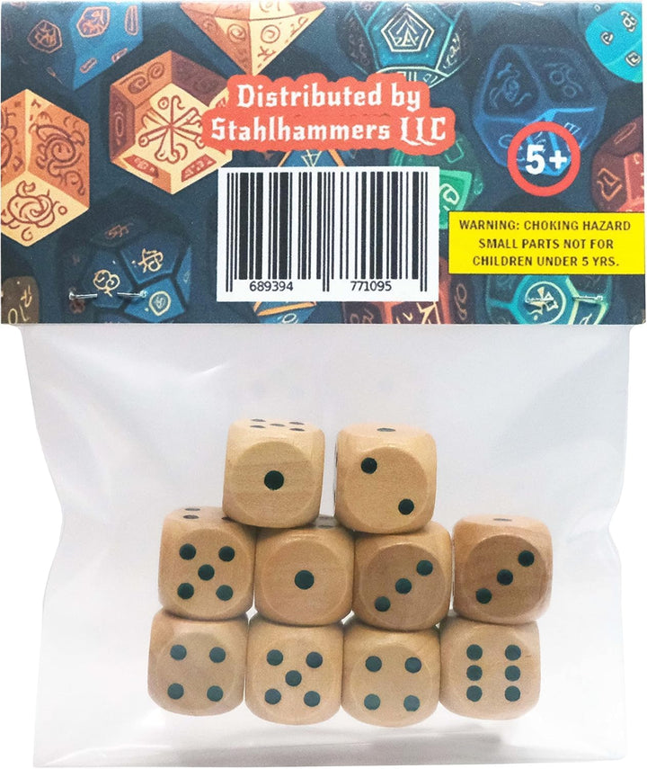 10 Pack Wooden Dice Set - Standard 16Mm 6 Sided - Perfect for Board Games and Rpgs