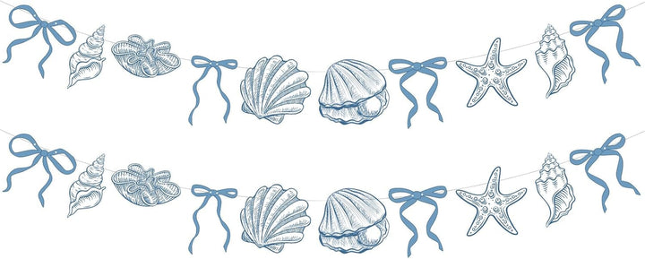 2 Pack Blue Bow Starfish and Seashell Garland 6.56 Ft Ocean Coastal Nautical Beach Party under the Sea Paper Bow Hanging Banner for Summer Birthday Wedding Bachelorette Mermaid Baby Shower