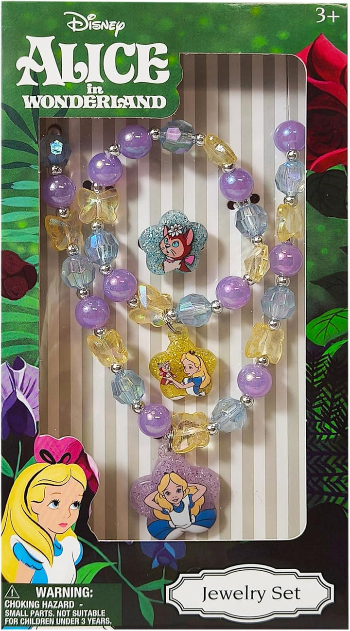 Disney Girls Jewelry Set - Dress up 3 Piece Toy Jewelry Box Set with Bead Necklace, Bracelet and Ring - Play Accessories - Ages 3+
