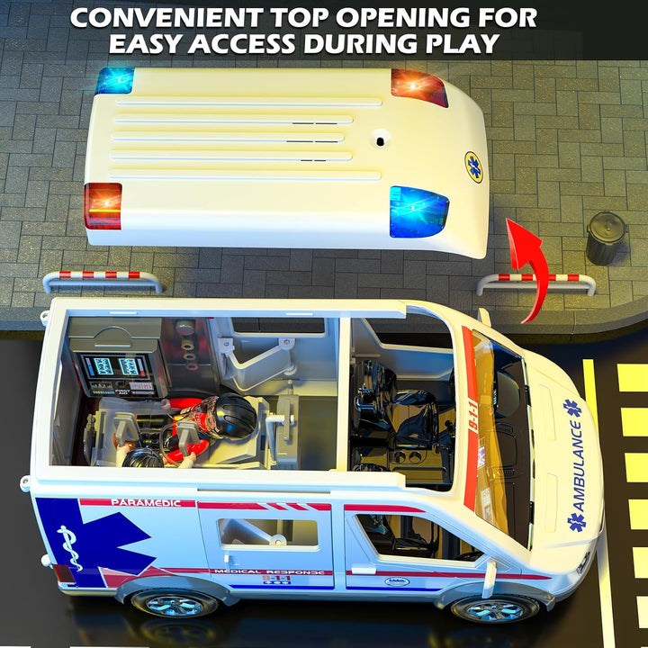 Ambulance Toy Truck for Kids 3-8, Large Toy Cars with Lights & Sounds, Emergency Vehicle Toddler Toys, Rescue Role Playset, Play & Learn Toddler Toys Ages 3 4 5 6 7 8 9 10 11 12