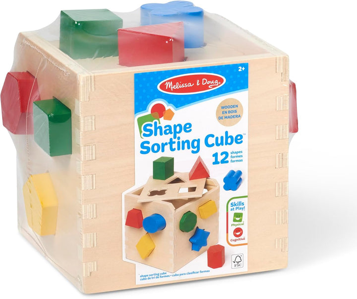 Shape Sorting Cube - Classic Wooden Toy with 12 Shapes