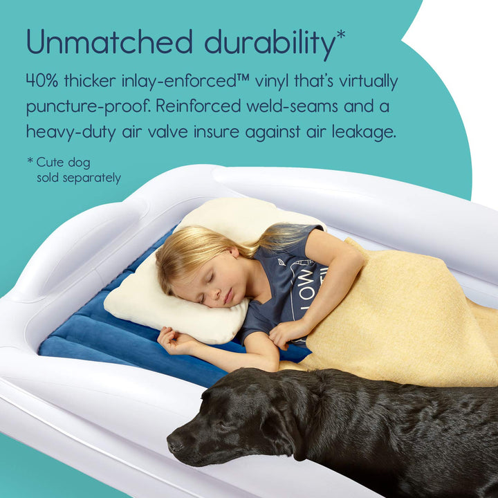 Inflatable Toddler Travel Bed with Safety Bumpers [4-Sided] | Portable Toddler Bed for Kids | Toddler Air Mattress | Kids Air Mattress - Navy Blue