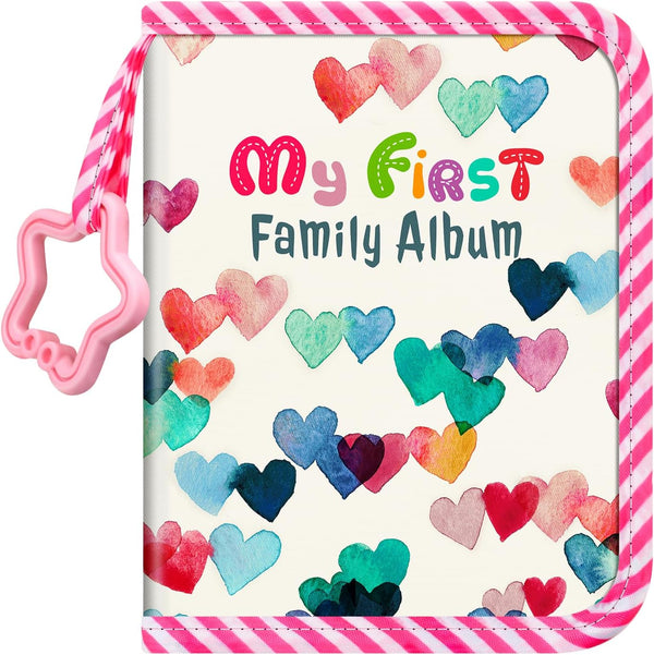 Baby Photo Album 4X6 Inch, 18 Photos My First Family Album Book with Soft Cloth Cover & Hook for Newborn/Toddlers/Kids/Baby Shower Memory Birthday Gifts, Raining Hearts