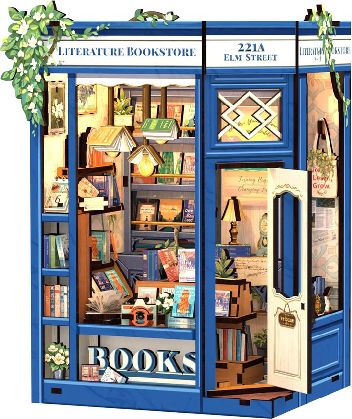 Book Nook Kit - DIY Miniature House Coffee Shop Dollhouse Kit for Adults and Teens, Booknook Tiny House Bookshelf Decor 3D Wooden Puzzle, Gifts for Family, Friends (Corner Coffee Shop)