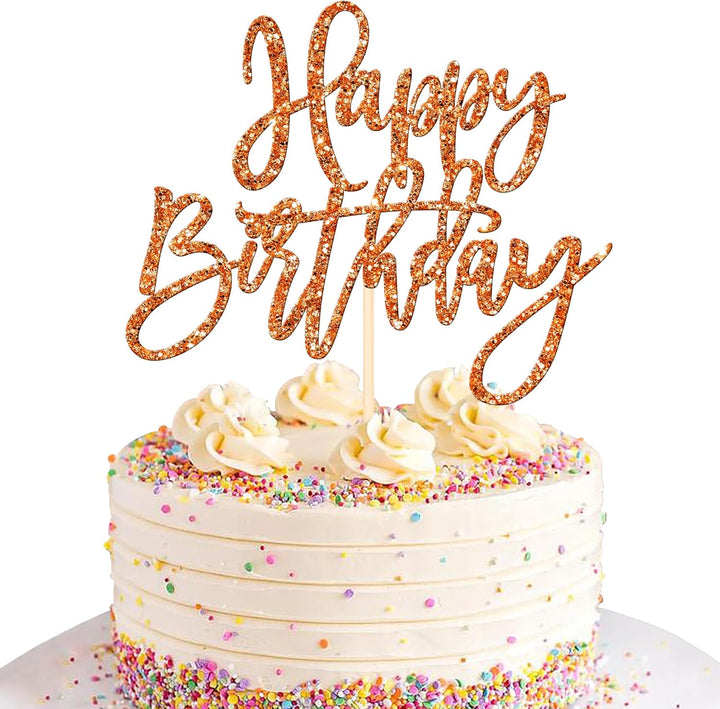 1 PCS Gold Happy Birthday & Anniversary Cake Topper
