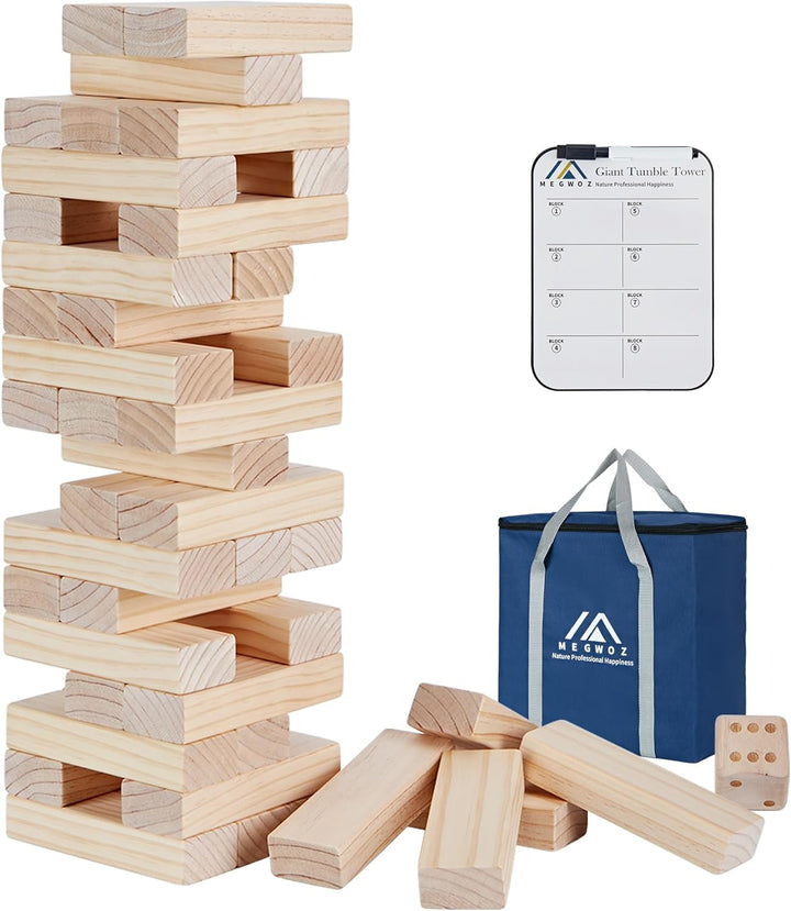 Giant Tumble Tower Games for Kids and Adults 57 Blocks New Zealand Pine Wooden Blocks Stacking to over 4.2FT Family Games for Indoors Outdoors Yard Games for Family