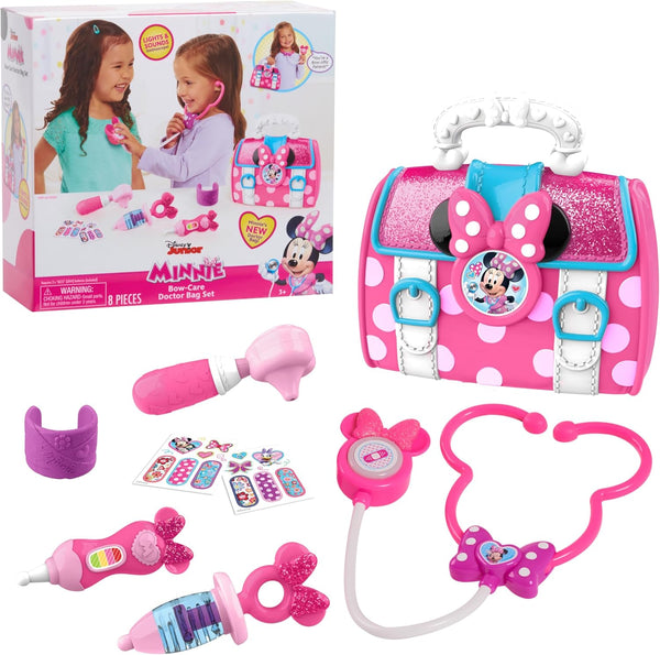 Disney Junior Minnie Mouse Bow-Care 8-Piece Doctor Kit for Toddlers Ages 3-5 Lights and Sounds Stethescope, Officially Licensed, Pink, Preschool Pretend Play Kids, Kids Toys for Ages 3 up by
