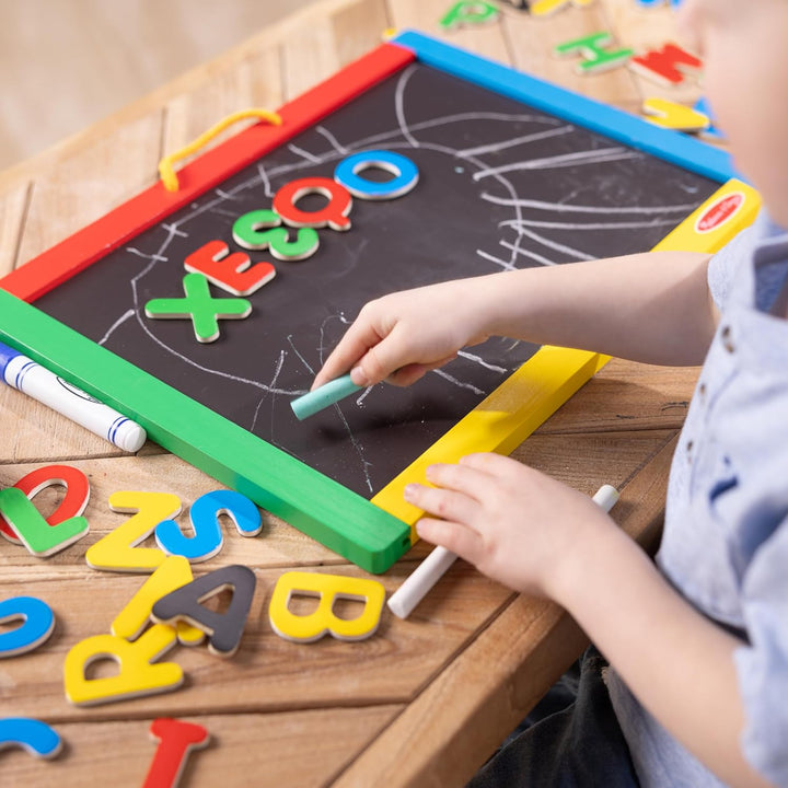 Magnetic Chalkboard and Dry-Erase Board with 36 Magnets (Numbers and Uppercase Letters), Chalk, Eraser, and Dry-Erase Pen