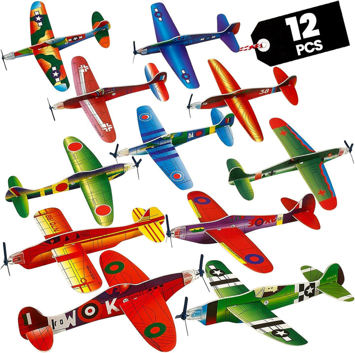 Glider Planes Bulk (36-Pack) 8-Inch Bomber Airplane Gliders for Kids, Foam Paper Airplane Construction Kits for Kids Party Favors, Birthdays, Goodie Bag Stuffers and Outdoor Flying Toy