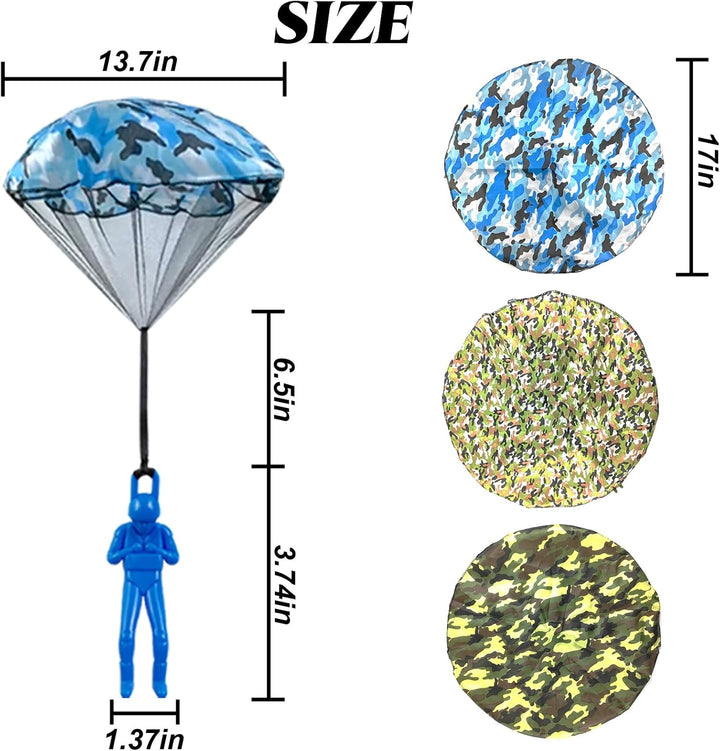 15PCS Army Camo Parachute Toys for Kids Hand Throwing Outdoor Games, Army Men Action Figures Tangle Free Throwing Parachute outside Toys Gifts for Kid Ages 3-16