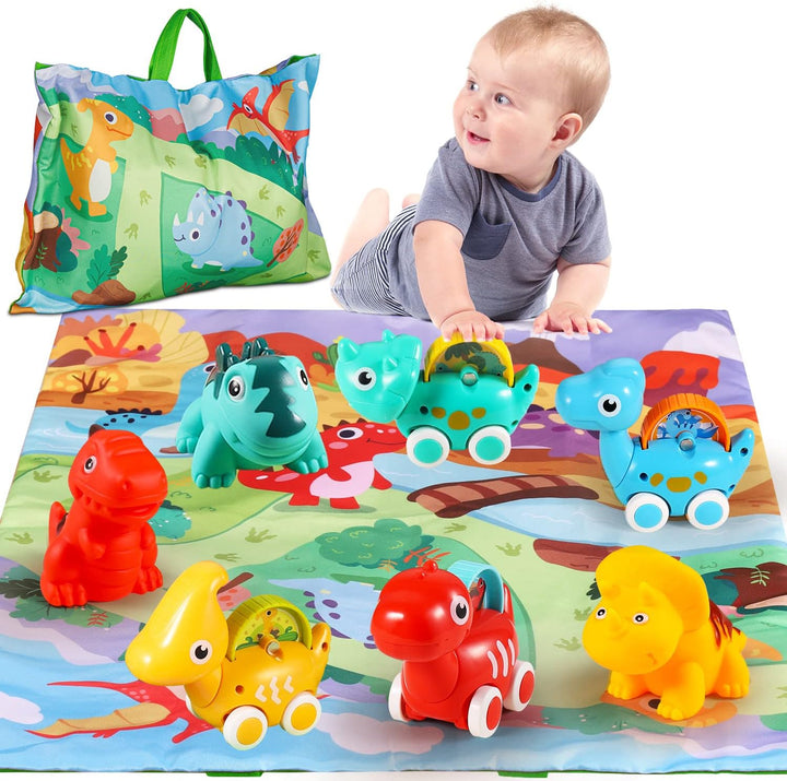 9 PCS Dinosaur Fantastic Creatures Car Toys with Playmat/Storage Bag|Baby Toys for 1 2 Year Old Boy|1St Birthday Gifts for Toddler|1 Year Old Boy Gift for Infant 12 18 Months