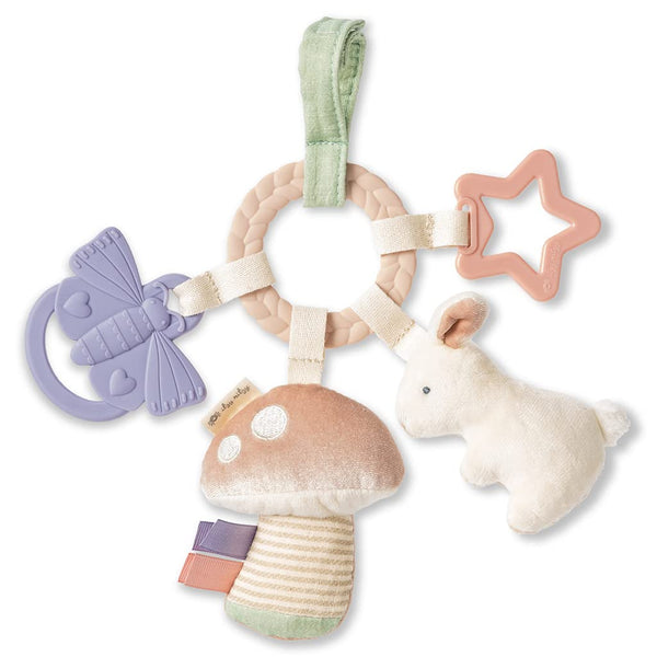 Teething Activity Toy - Bitzy Busy Ring Features Braided Teething Ring and Dangling Toys; Includes Teether, Textured Ribbons, Crinkle Sound & Jingle Bell, Bunny RNG8497