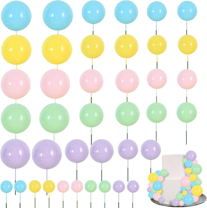 40 Pcs Mini Balls Cake Toppers - Foam Balls DIY Cake Topper Inserts for Birthday Wedding Baby Shower Anniversary Cake Decorations (Red Blue Yellow Green)