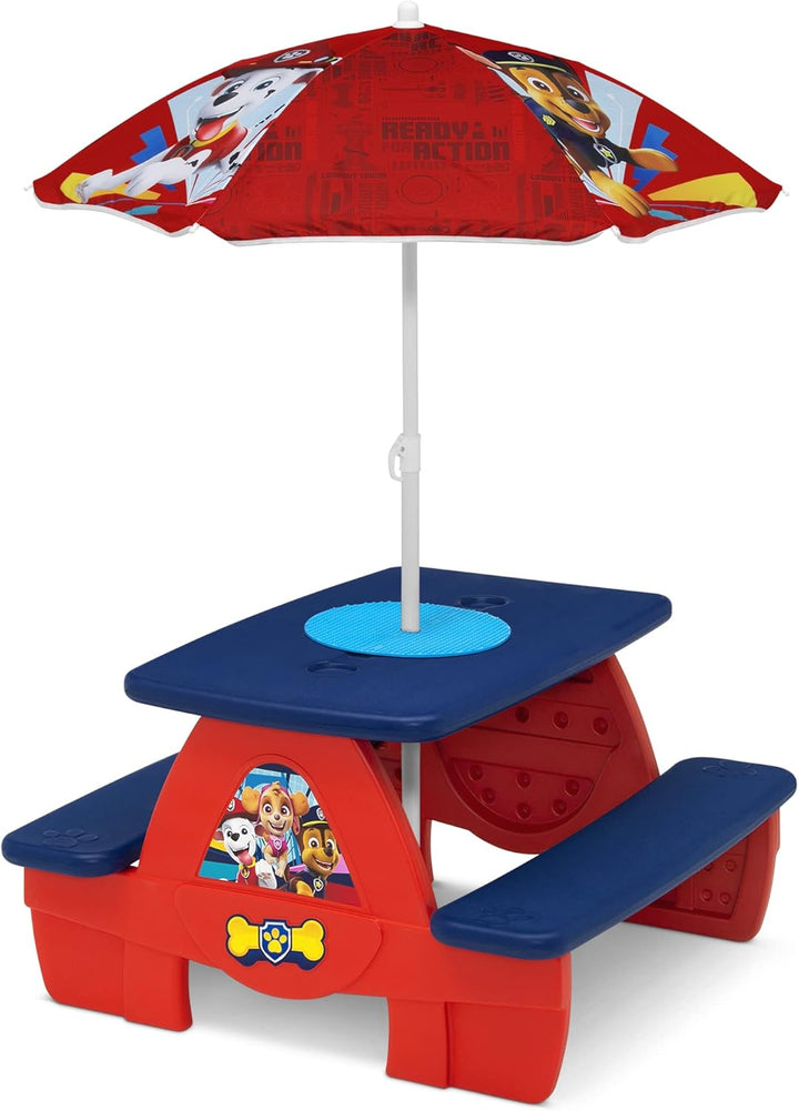 4 Seat Activity Picnic Table with Umbrella and Lego Compatible Tabletop, PAW Patrol