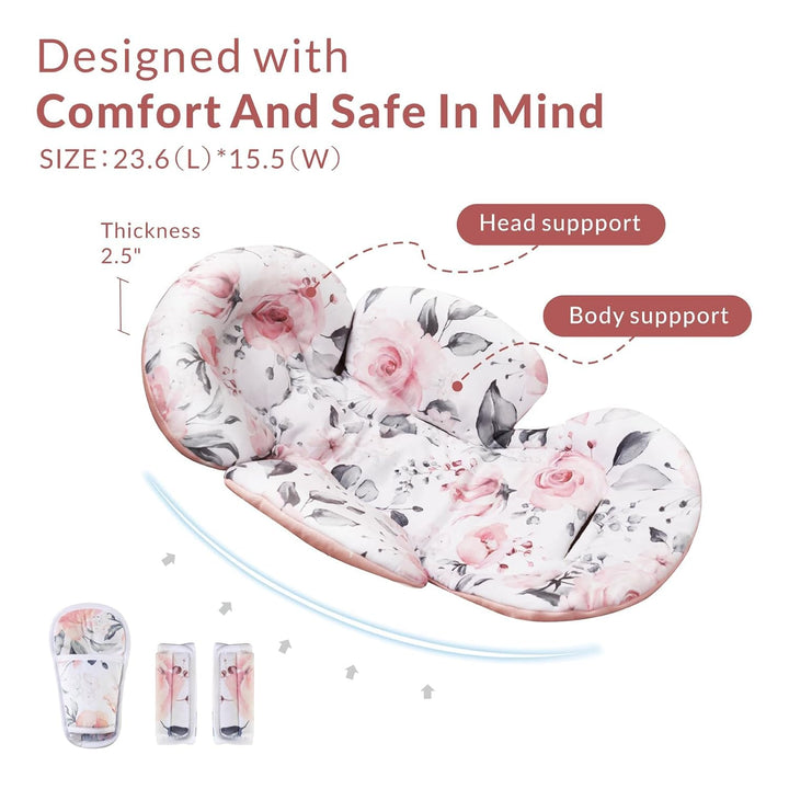 Infant Car Seat Insert Compatible with Mamaroo Swing & Graco Swing and Infant Car Seat, Newborn Insert Baby Head Body Support, Reversible Design, Breathable Soft Fabric, 1Pcs - Pink Floral