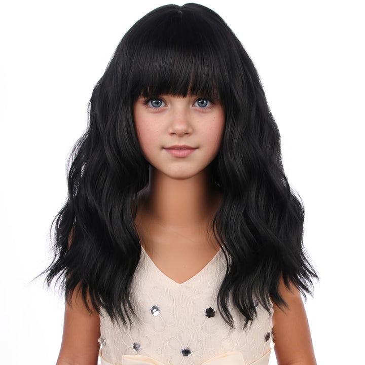 Blonde Wig Kids Child Short Wavy Wig with Bangs Flaxen Blonde Wigs Synthetic Girls Cosplay Halloween Party Costume Wigs (Flaxen Blonde)