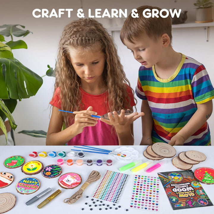 Wooden Painting Kit for Kids - Glow in the Dark Arts and Crafts Supplies Kits for Boys Girls - Kids Activities Creative Art Set Birthday Gifts DIY Paint Toys for Ages 6 7 8 9 10 11 12 Years Old
