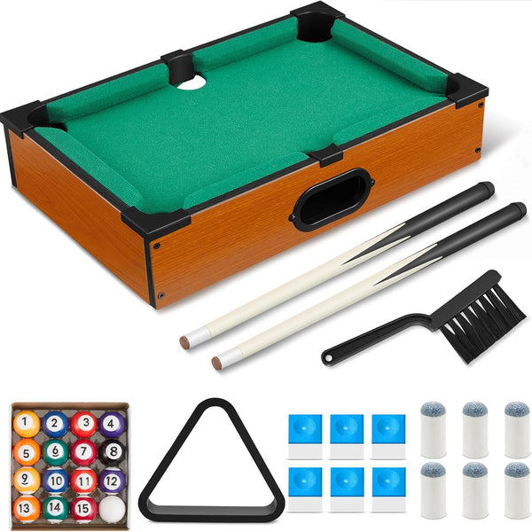 Mini Pool Table Set Pool Table for Cats Small Billiards Game with 16 Balls 2 Billiard Sticks 6 Chalk Cube 6 Pool Cue Tip 1 Brush 1 Triangle Tabletop Portable Billiard for Home Office Desk Cat