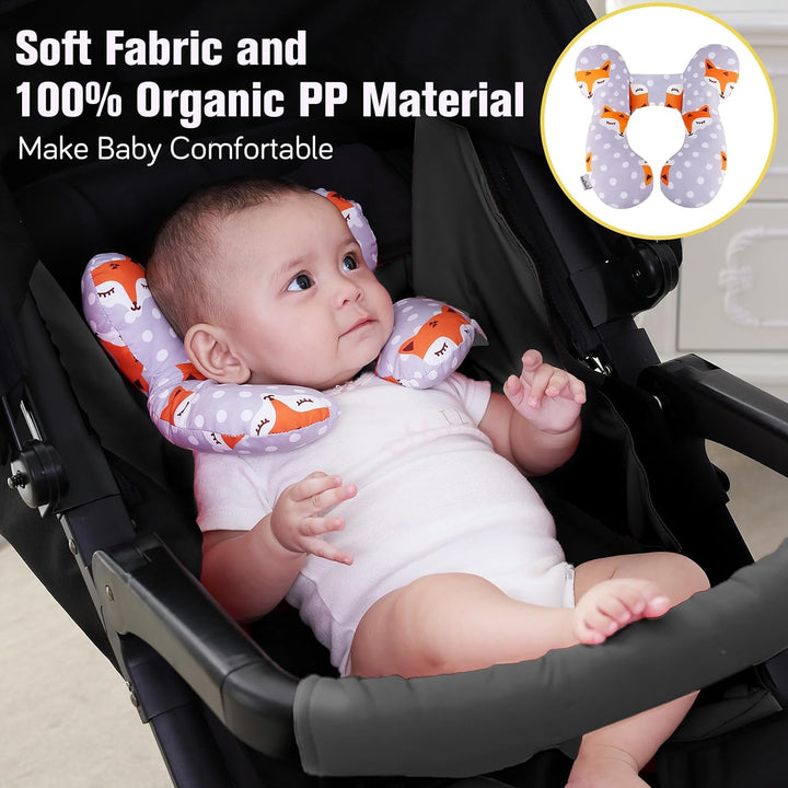 Baby Travel Pillow,Baby Neck Pillows for Car Seat,Upgraded Baby Head Pillow,Toddler Head and Neck Baby Support Pillow for Car Seat, Pushchair,Travel (Gray Fox)
