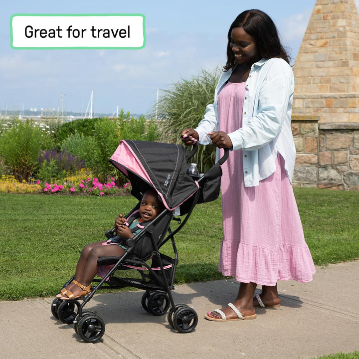 3D Mini Convenience Stroller – Lightweight Stroller with Compact Fold, Multi-Position Recline, Canopy with Pop Out Sun Visor and More – Umbrella Stroller for Travel, Pink