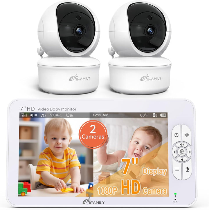 Baby Monitor - Large 5" Screen with 30Hrs Battery Life - Remote Pan-Tilt-Zoom;No Wifi, Two-Way Audio, Night Vision, Temperature, Lullabies, 960Ft Long Range Baby Monitor with Camera and Audio