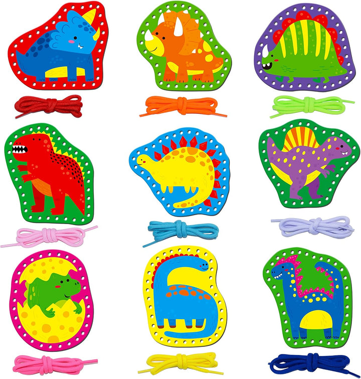9 Pieces Kids Lacing Cards, Double Sided Sewing Cards in 9 Wild Animals with 9 Colorful Laces, Imagination Development Lacing Toys Games for Children Educational and Learning Activity