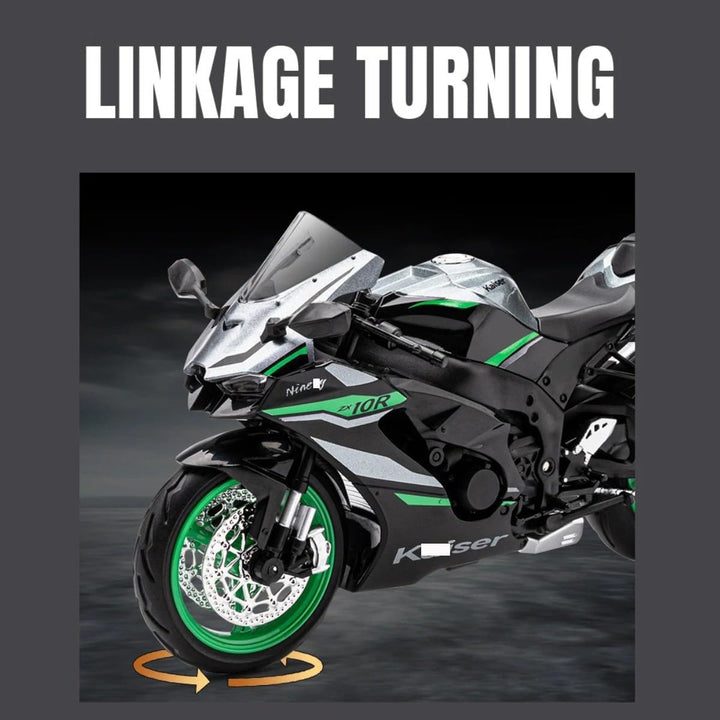 1/12 Ninja ZX10R Alloy Die Cast Motorcycle for Kawasaki Ninja ZX10R Vehicle Sound and Light off Road Autocycle Collectible Model (Green ZX10R)