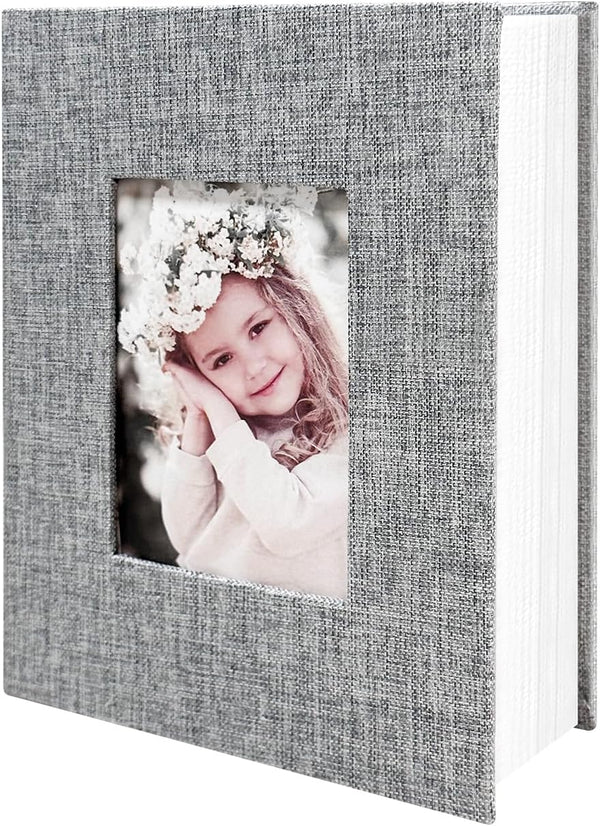 Photo Album 4X6 100 Pockets, Linen Cover Top Loader Vertical, Slip-In Picture Grey Pockets Albums for Wedding, Family, Anniversary, Baby, Vacation