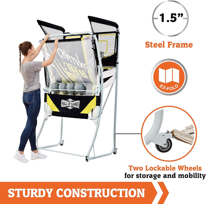 Xtra Long Shot Ez-Fold Premium Arcade Basketball Game with Built-In 4-Ball Storage Rack, Pop off with the Perfect Basketball Game
