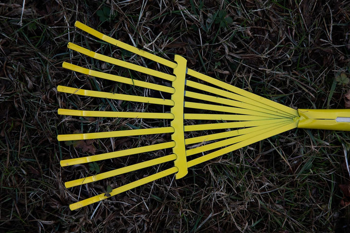 Justforkids Kids Garden Tool Set Toy, Rake, Spade, Hoe and Leaf Rake, Reduced Size , Made of Sturdy Steel Heads and Real Wood Handle, 4-Piece, Multicolored, 5Yr+