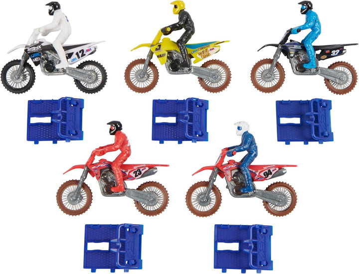 , Authentic 5-Pack of 1:24 Scale Die-Cast Motorcycles with Rider Figure, Toy Moto Bike for Kids and Collectors Ages 3 and Up