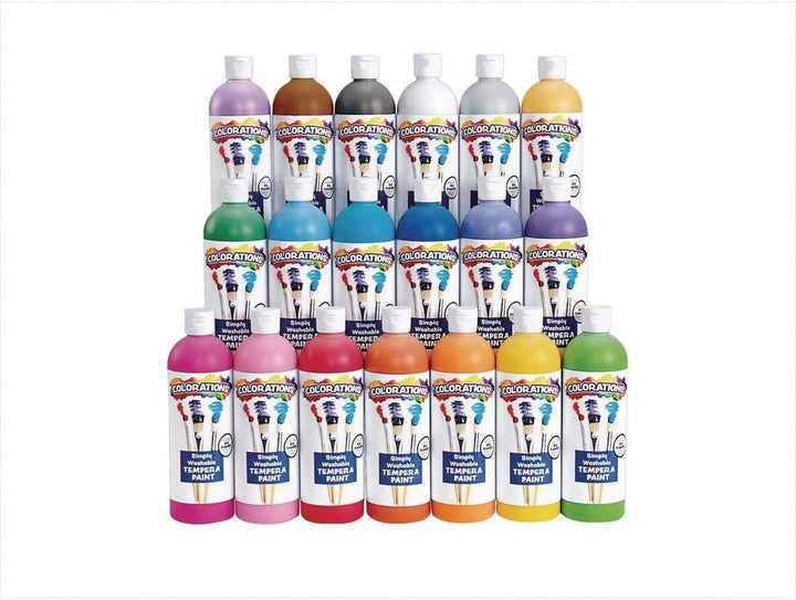 Paraben-Free Simply Washable Tempera Paint, Rainbow plus 8 Pack, Matte Finish, Classroom Supplies, Vibrant Colors, Non-Toxic, Washes off Easily, School, Craft, Art Supply Set, Each 16Oz