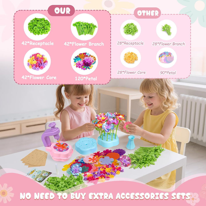 Fabric Bouquet Toys Include Extra Accessories Set, Arts and Crafts for Kids Ages 3-12, DIY Flower Craft Kits for Toddler, Birthday Gifts for 3 4 5 6 7 8 9 10+ Year Old Girls