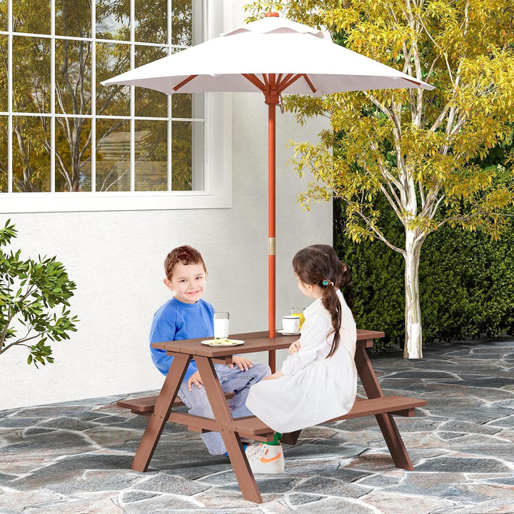 Kids Picnic Table, Wooden Childrens Table & Bench Set with Removable Umbrella, Kids Patio Furniture for Backyard, Garden, Kids Table and Chair Set for Outdoors (Natural)