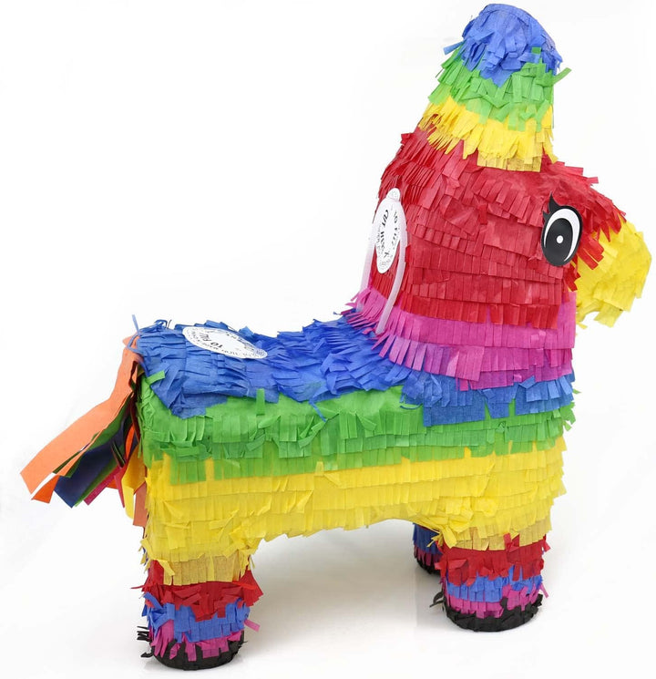 16" Rainbow Donkey Pinata - Mexican Theme Party Decoration for Birthdays, Fiestas & Cinco De Mayo - 16 X 13 X 4.5 Inch Kids Party Favors