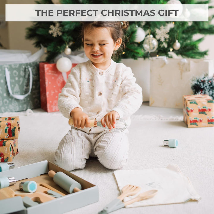 Wooden Cooking & Baking Set for Kids - Safe & Real Kitchen Tools Give Toddlers a Fun Cooking Experience - Durable Utensils Are Perfect for Gifting to Create Lasting Family Memories
