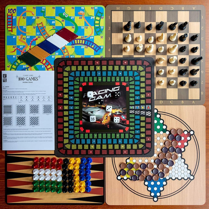 : Classic Games, 100 Games, Enjoy 100 Different Games, Includes 5 Double-Sided Playing Boards, Fun for Children and Adults, for Ages 3 and Up