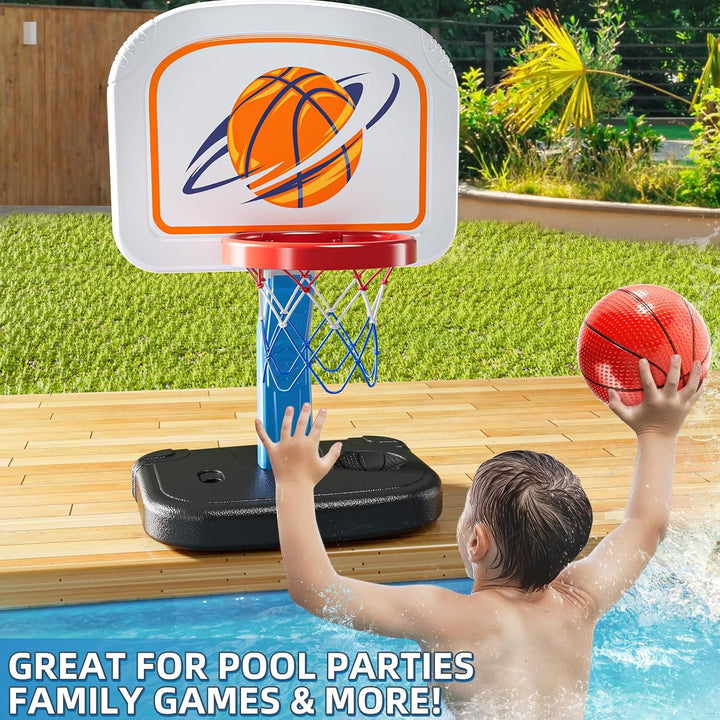 Swimming Pool Basketball Hoop, Adjustable Height Toddler Basketball Hoop, Includes 4 Balls and Pump, Poolside Water Basketball Indoor & Outdoor Toy for Boys Girls Kids Age 3-8