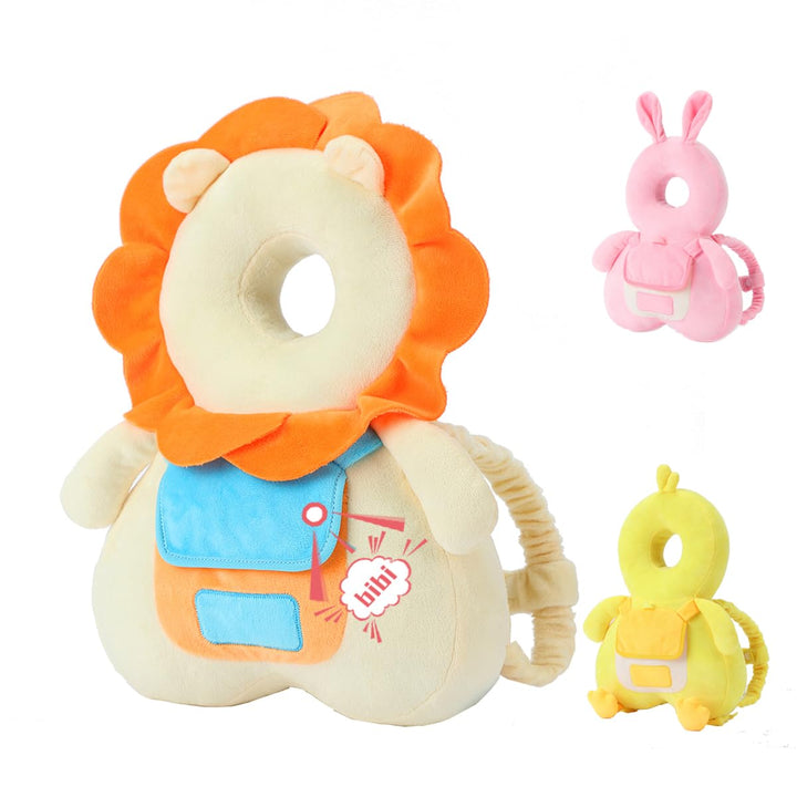 Baby Head Protector Backpack with Squeaker, Knee Pads, Anti-Slip Socks, Yellow Lion Sets