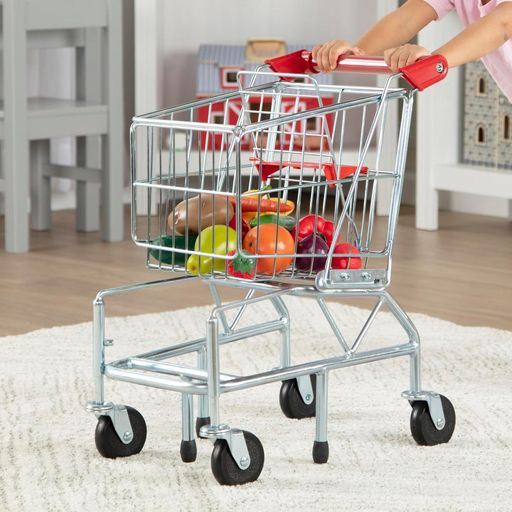 Toy Shopping Cart with Sturdy Metal Frame Toddler Shopping Cart, Pretend Grocery Supermarket, Pretend Play for Kids Ages 3+