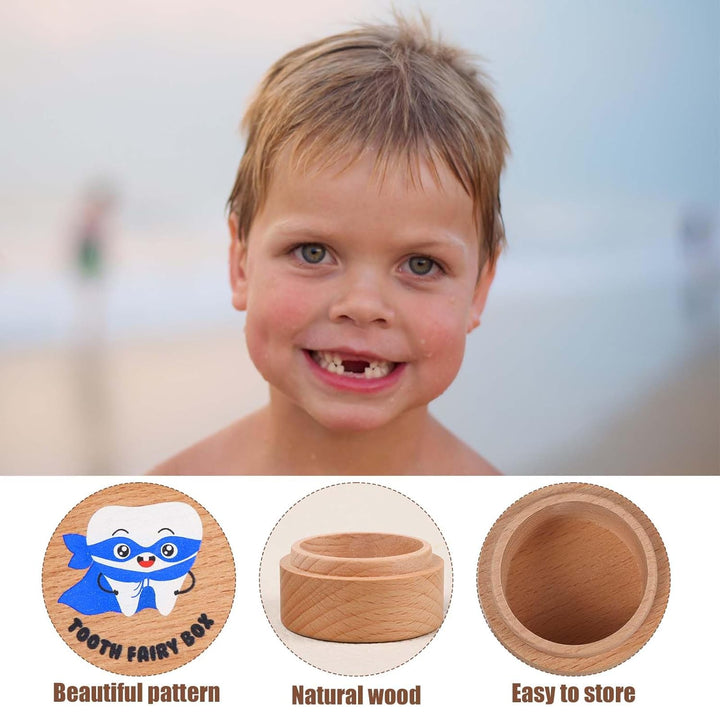 Tooth Fairy Box, Colored Tooth Box for Boys Cute Wooden Tooth Fairy Keepsake Lost Teeth Holder to Put under Pillow for Birthday Baby Shower