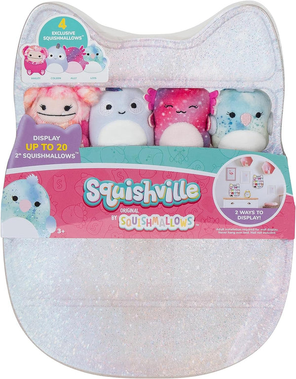 by Original Squishmallows Play and Display Storage - Four 2-Inch Plush Included - Big Foot, Axolotl, Parrot, Chameleon - Hang or Stand Display Case - Amazon Exclusive