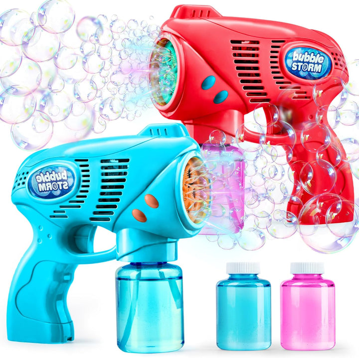 2 Kids Bubble Gun with 2 Bottles Refill Solution, Bubble Machine Gun for Toddlers 1-3 Kids 4-8, Party Favors, Summer Toy, Outdoors, Easter, Birthday Gift