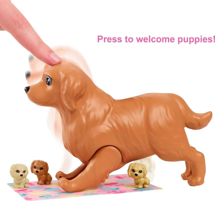 Doll & Pets Set, Blonde with Mommy Dog, 3 Newborn Puppies with Color-Change Feature & Pet Accessories