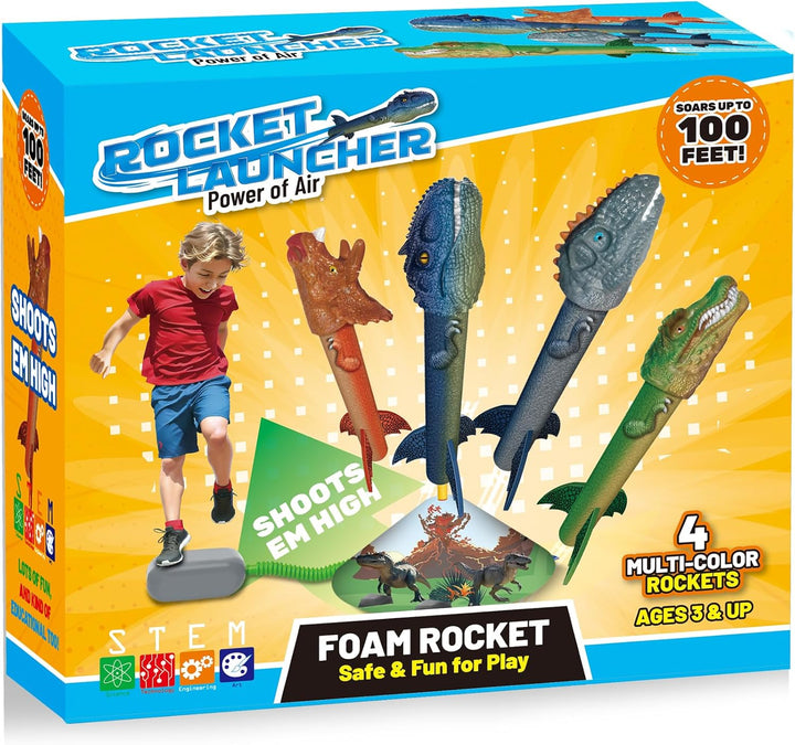 Toys Rocket Launcher for Kids - Launch up to 100 Ft, 8 Multi-Color Foam Rockets & Adjustable Launch Stand, Kids Outdoor Toys, Birthday Toys for Kids Boys Girls Age 3+ Years Old