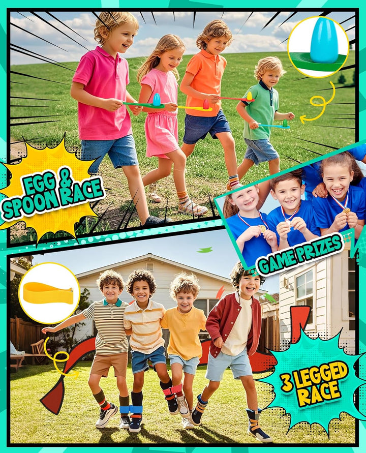 Outdoor Carnival Games, Potato Sack Bags for Kids Adults, Egg Spoon Relay Race, 3 Legged Race Bands, Catch Tail Games, Birthday Party, Field Day Family Day Yard Lawn Easter Fall Festival Games