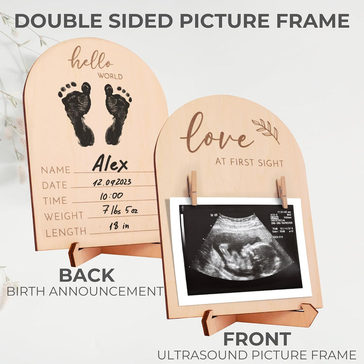 Cute Wooden Ultrasound Picture Frame - Beautiful Double Sided Sign for the Announcement of Your Pregnancy or Baby'S Birth - Nursery Decor Sonogram Photo Frame & Pregnancy Gift for First Time Moms