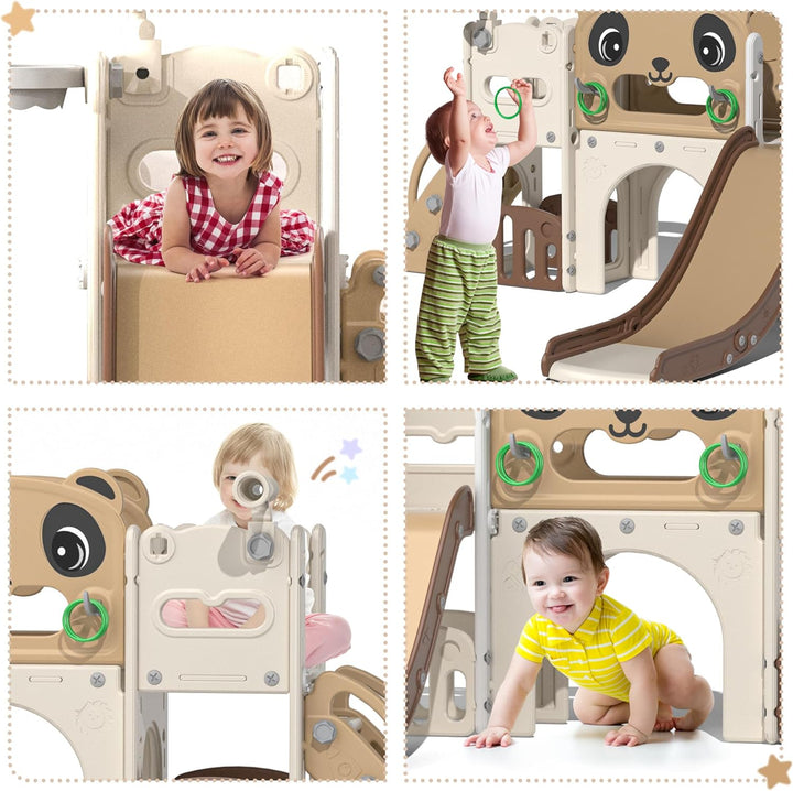9 in 1 Toddler Slide and Climber Playset Indoor Outdoor Kids Slide with Basketball Hoop,Telescope and Storage Space, Freestanding Backyard Playground for Children Age 1-6