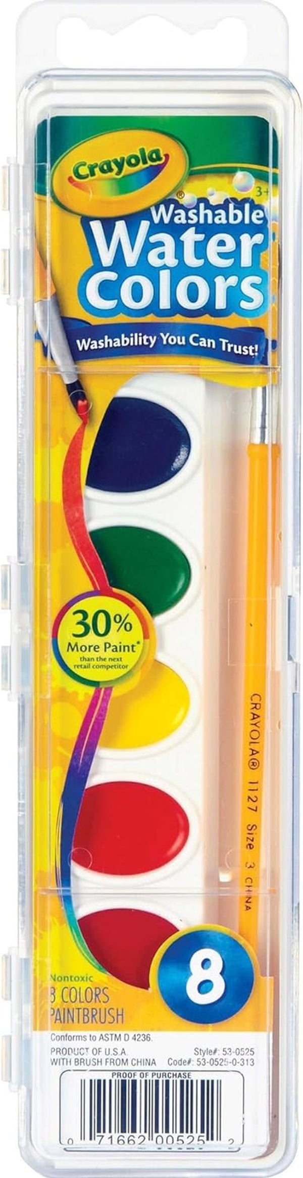 530525 Washable Watercolor Paint, 8 Assorted Colors